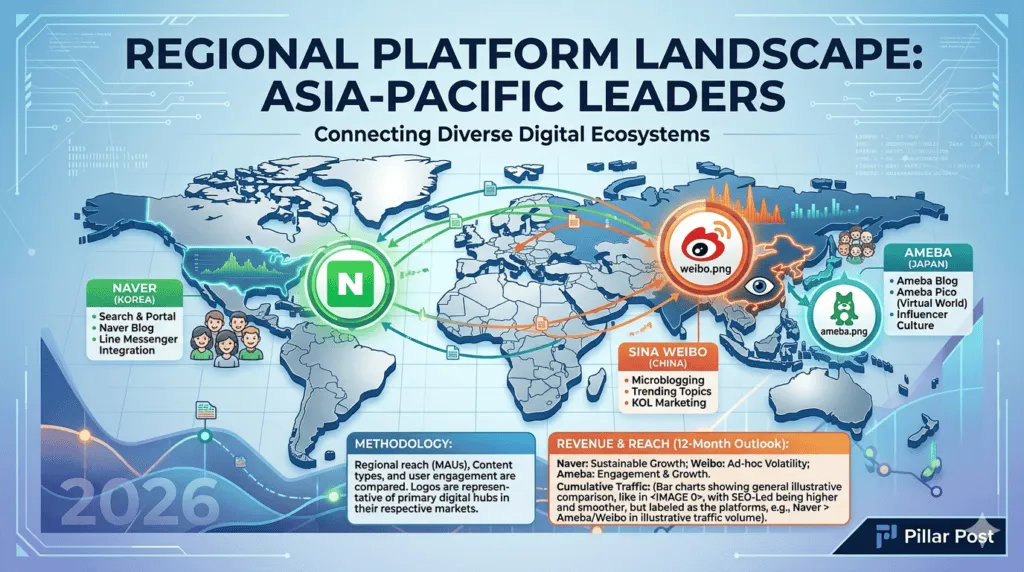 Asia-Pacific regional platform landscape: Naver, Sina Weibo, Ameba. Connecting digital ecosystems. Asia-Pacific regional platform landscape: Naver, Sina Weibo, Ameba. Connecting digital ecosystems.